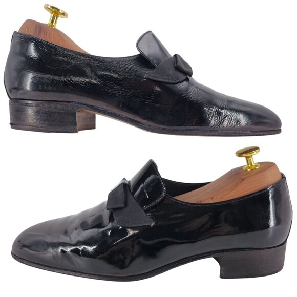 Bruno Magli Formal Opera Dress Shoes Men 7 Black Leather Tuxedo Bow Loafer Italy - Picture 4 of 12